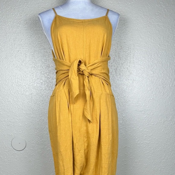 Paper Crane Yellow Linen Jumpsuit, Tie Front Jumper Size Large, Mustard Yellow - Picture 8 of 14